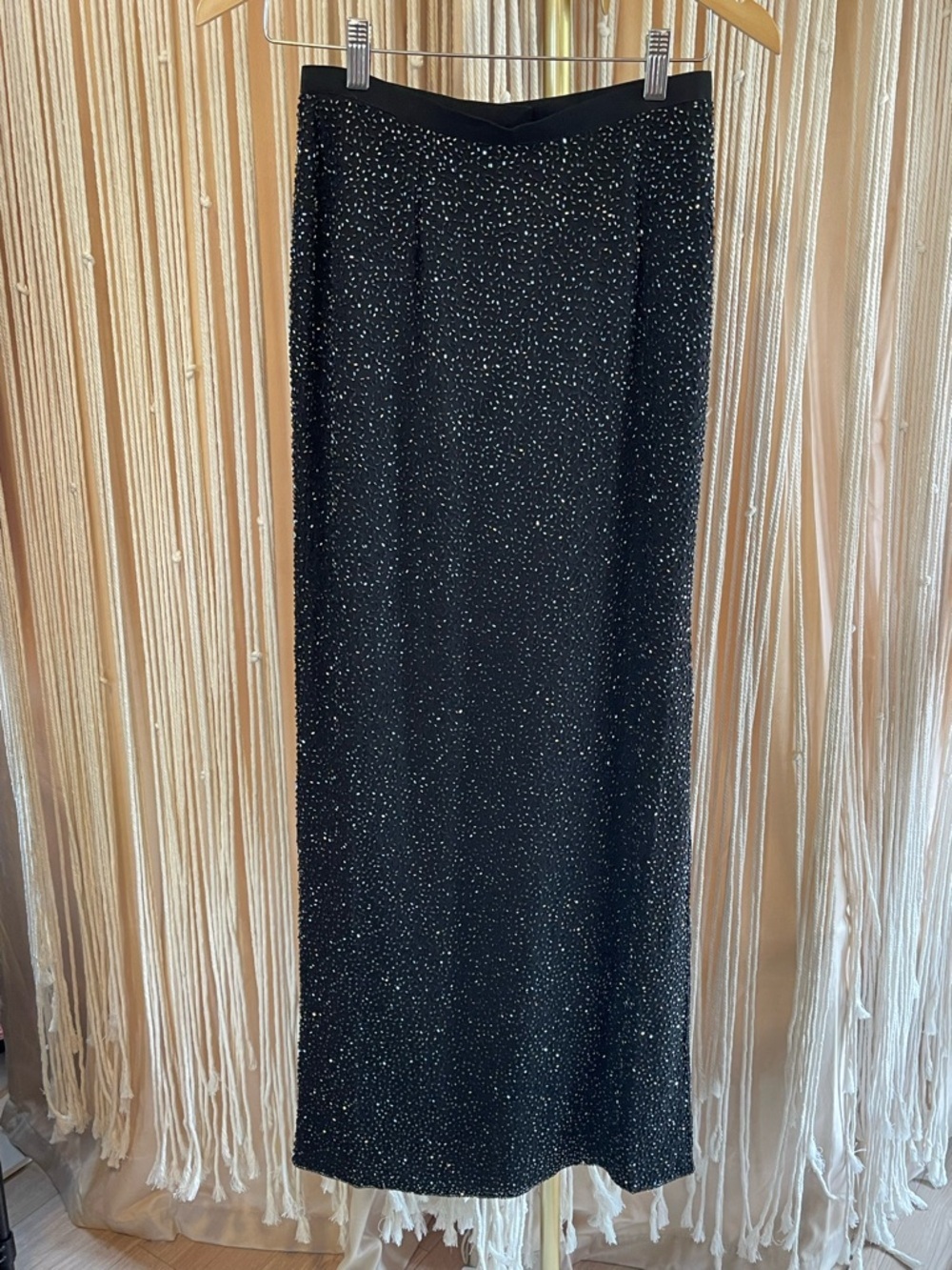Vintage Y2K Cache silk ankle-length black beaded skirt with side skit maxi skirt